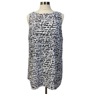 CHICO's Sz 2 Tank Top French Script Writing Graphics Lined Sleeveless Resort